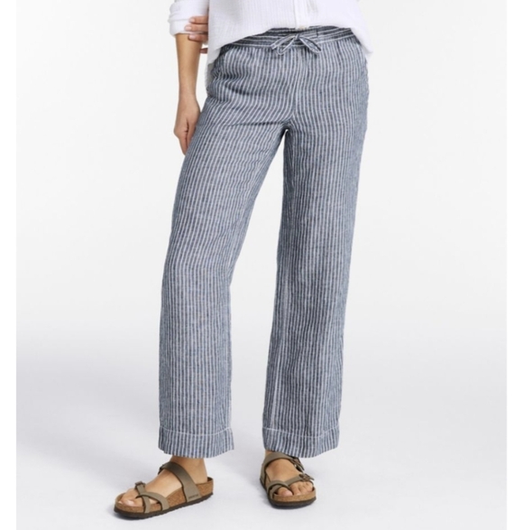 L.L. Bean Pants - NWT L.L.Bean Premium Washable Linen Striped Pants - Collegiate Blue - 14 Petite